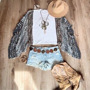 ABBA Upcycled Graphic Tee Boho Western Gypsy Flowy Sleeves Small/Medium/Large